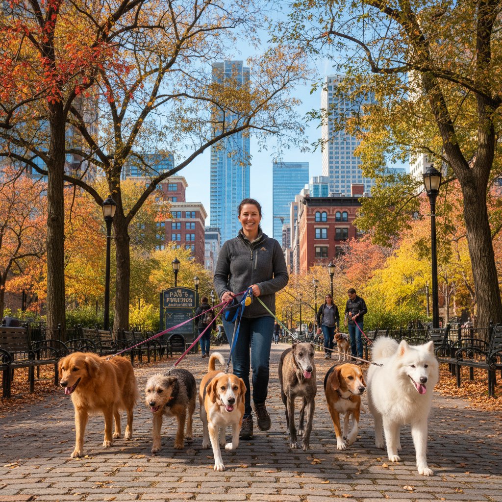 Wolontariusz wyprowadza psy ze schroniska na spacer po parku