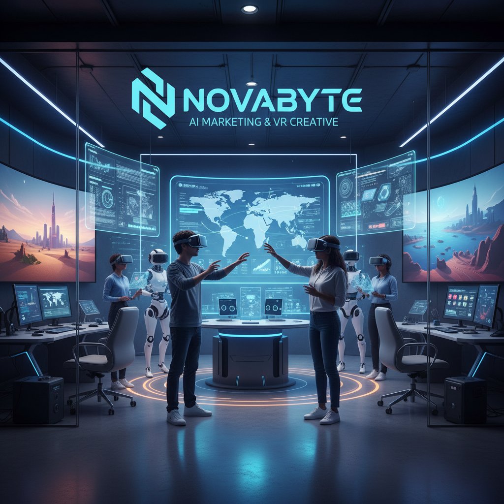 Nowoczesne studio VR z twórcami i AI projektującymi kampanię reklamową