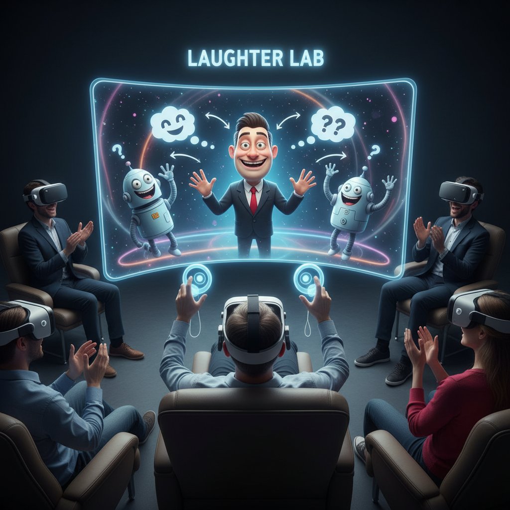 Viewers wearing VR headsets at an interactive comedy event, blending physical audience and digital experience