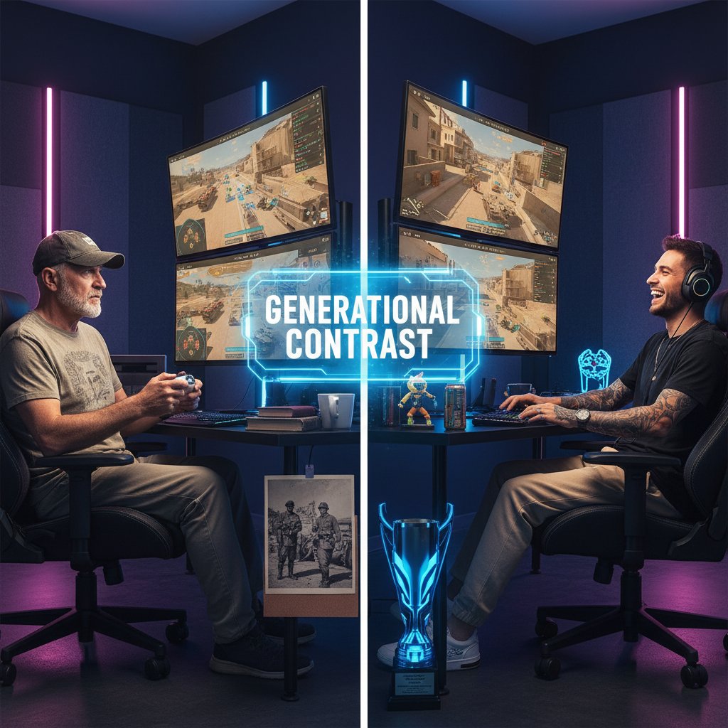 Stara planszowa gra wojenna i nowoczesny komputerowy symulator wojenny, kontrast pokoleń