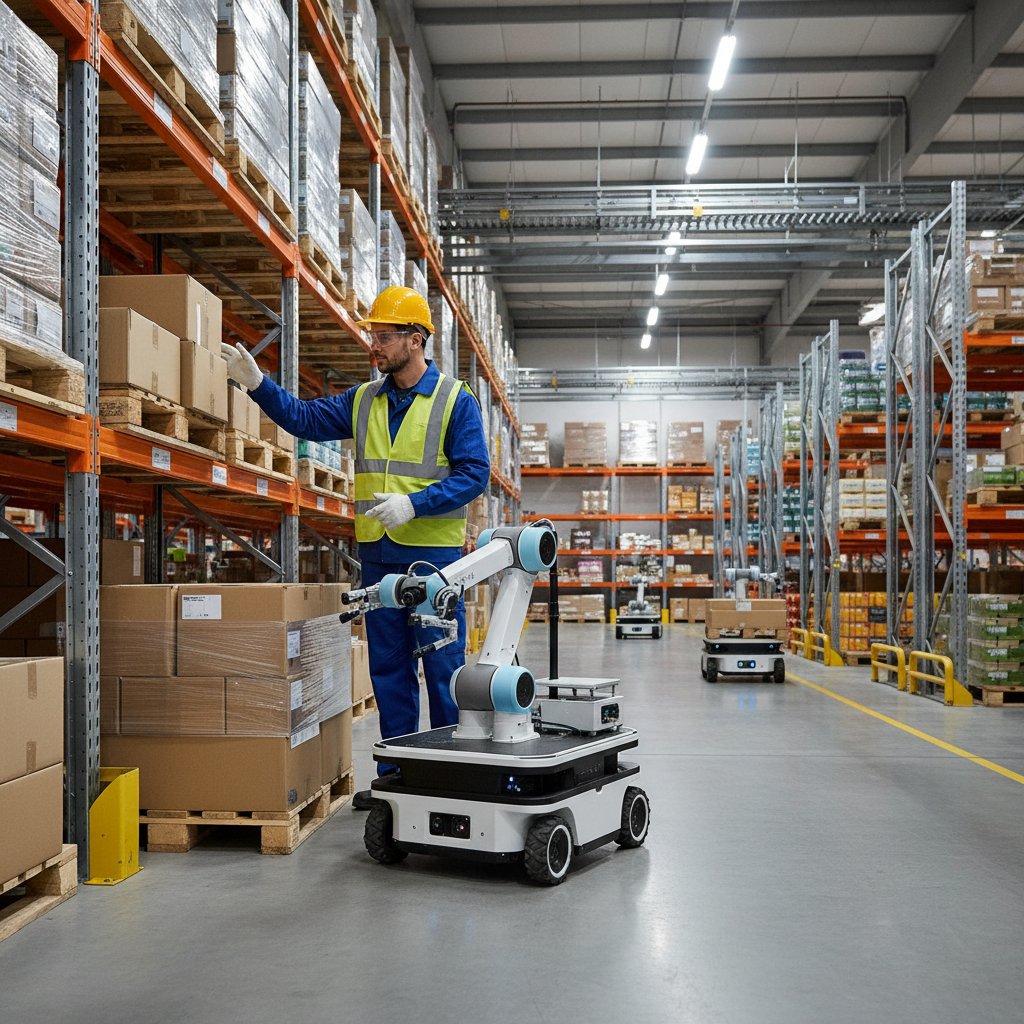 Pracownik magazynu współpracujący z autonomicznym robotem – historia sukcesu automatyzacji