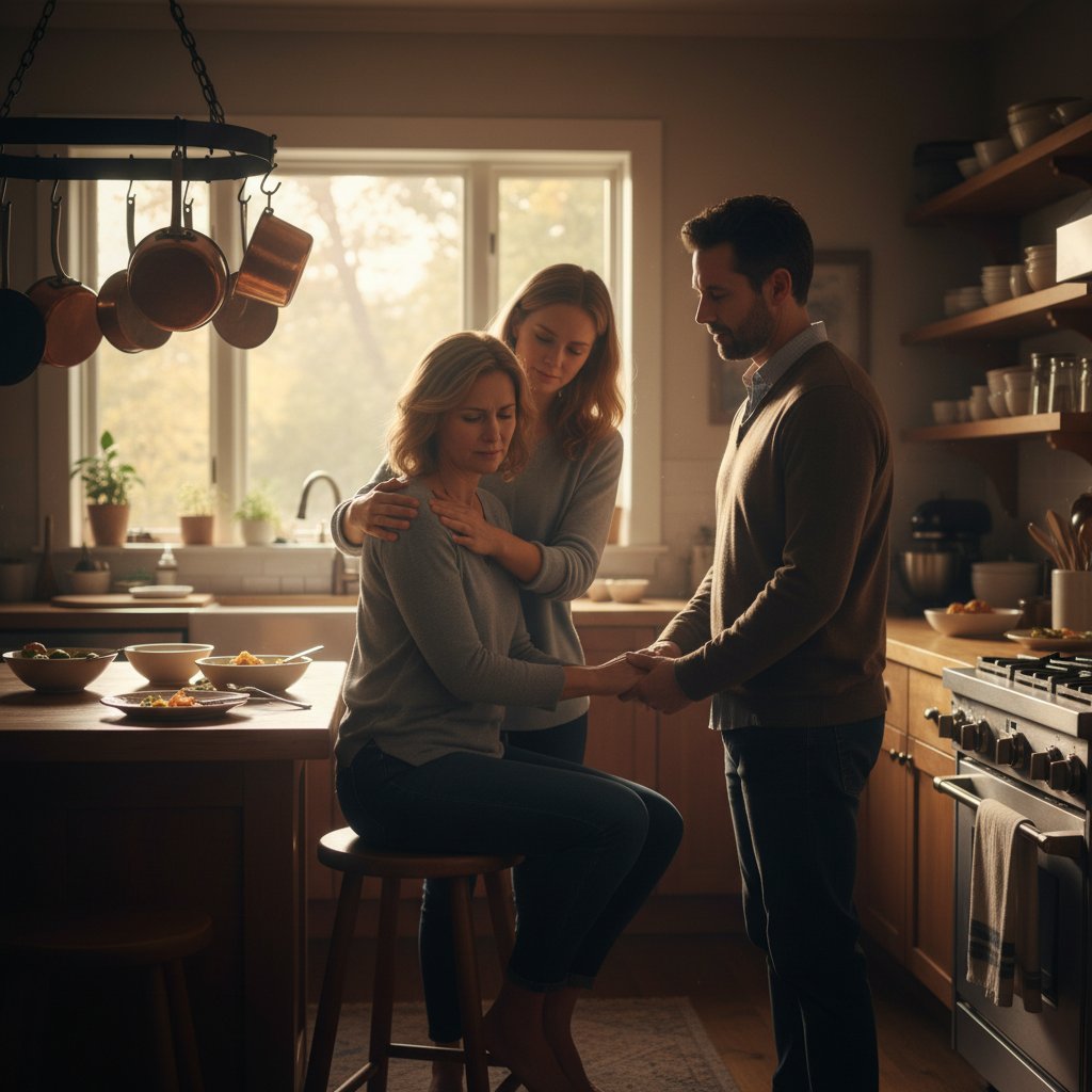 Osoba z bólem barku otrzymująca wsparcie w kuchni
