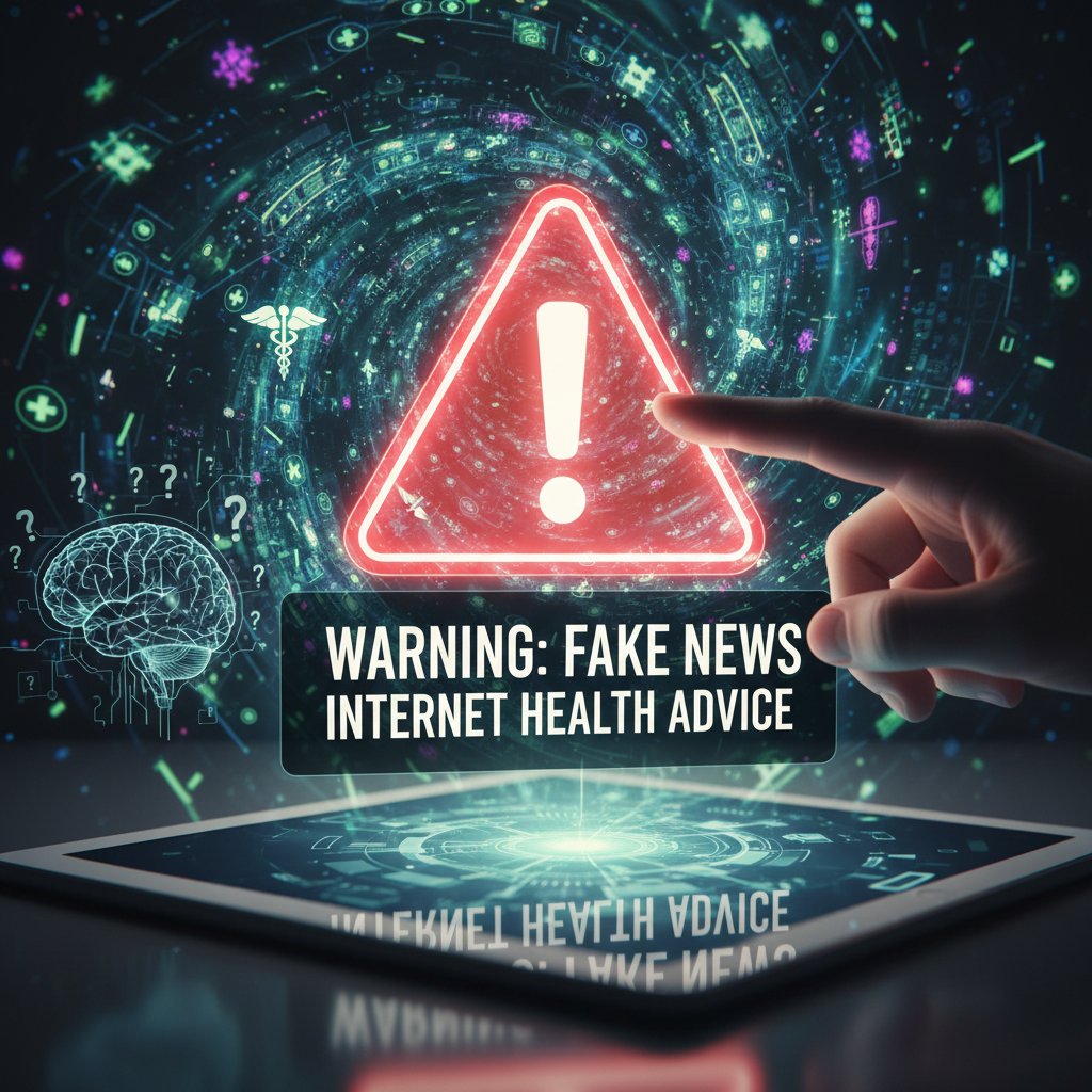 Zdjęcie przedstawia ostrzeżenie o niebezpieczeństwie i fałszywych informacjach w sieci