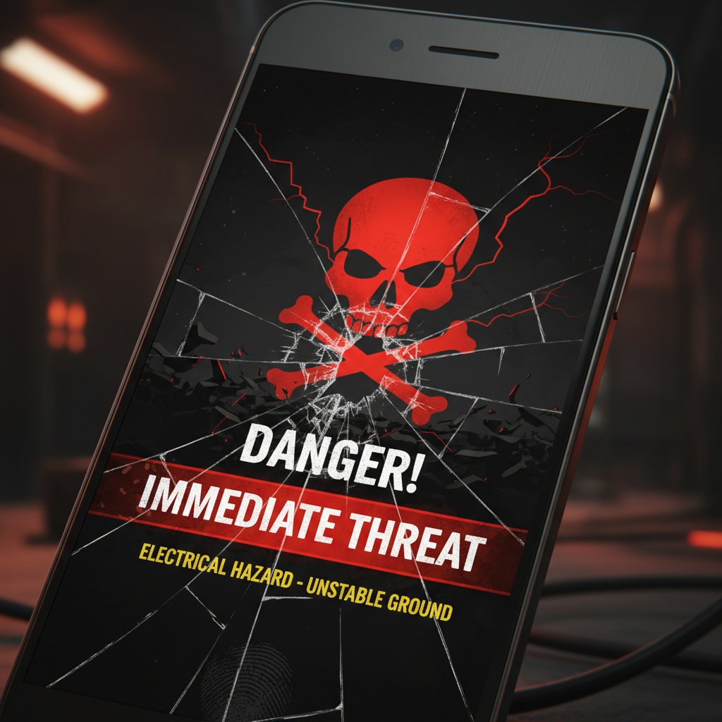 Ostrzeżenie na ekranie smartfona, bezpieczeństwo rozmowy online