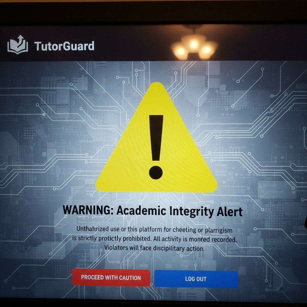 Ostrzeżenie przed oszustwami w korepetycjach online, znak ostrzegawczy na ekranie laptopa