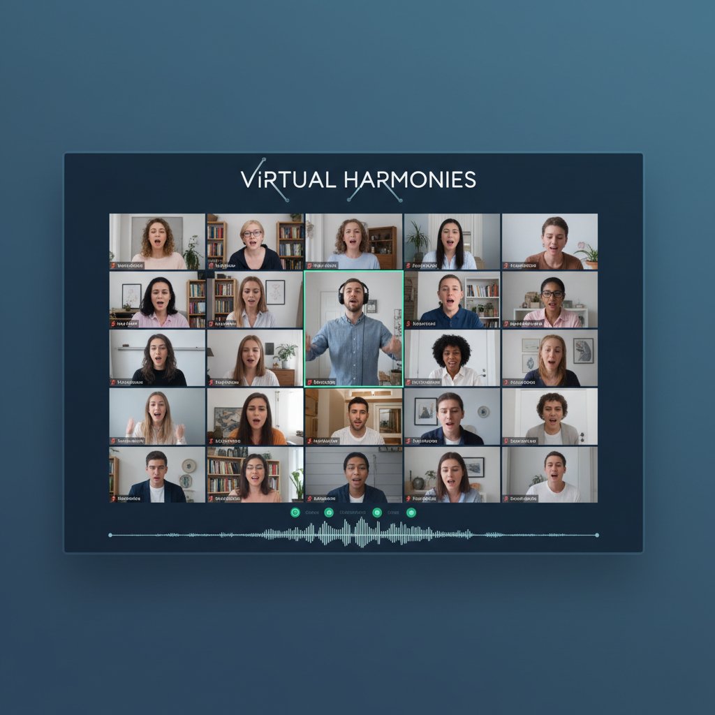 Wirtualny chór – nowa forma wspólnoty wokalnej, mozaika twarzy śpiewających przez webcam