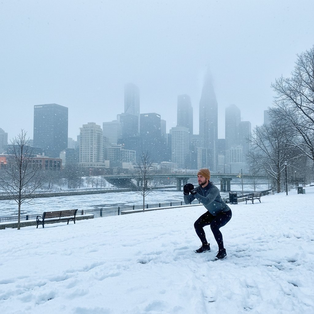 Zimowy trening plenerowy w mieście, outdoor, motywacja zimą