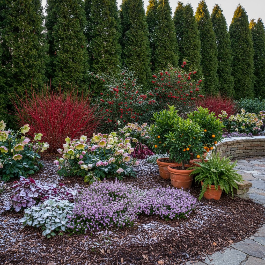 Aranżacja strefowa ogrodu zimowego z roślinami o różnej odporności