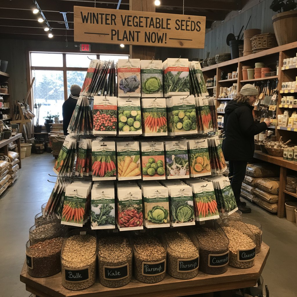 Opakowania nasion warzyw z oznaczeniem „ozime” w sklepie ogrodniczym