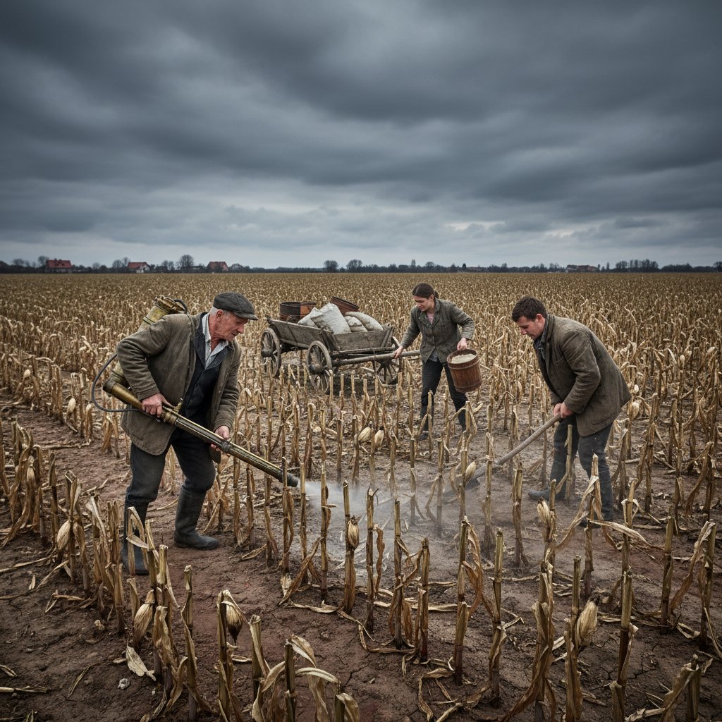 Uschnięte uprawy i tradycyjny sprzęt ochronny na polu – realne wyzwania rolników