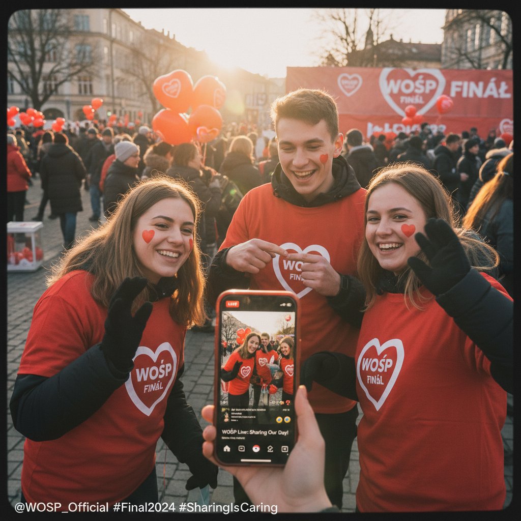 Wolontariusze WOŚP dzielący się doświadczeniami na żywo w social media