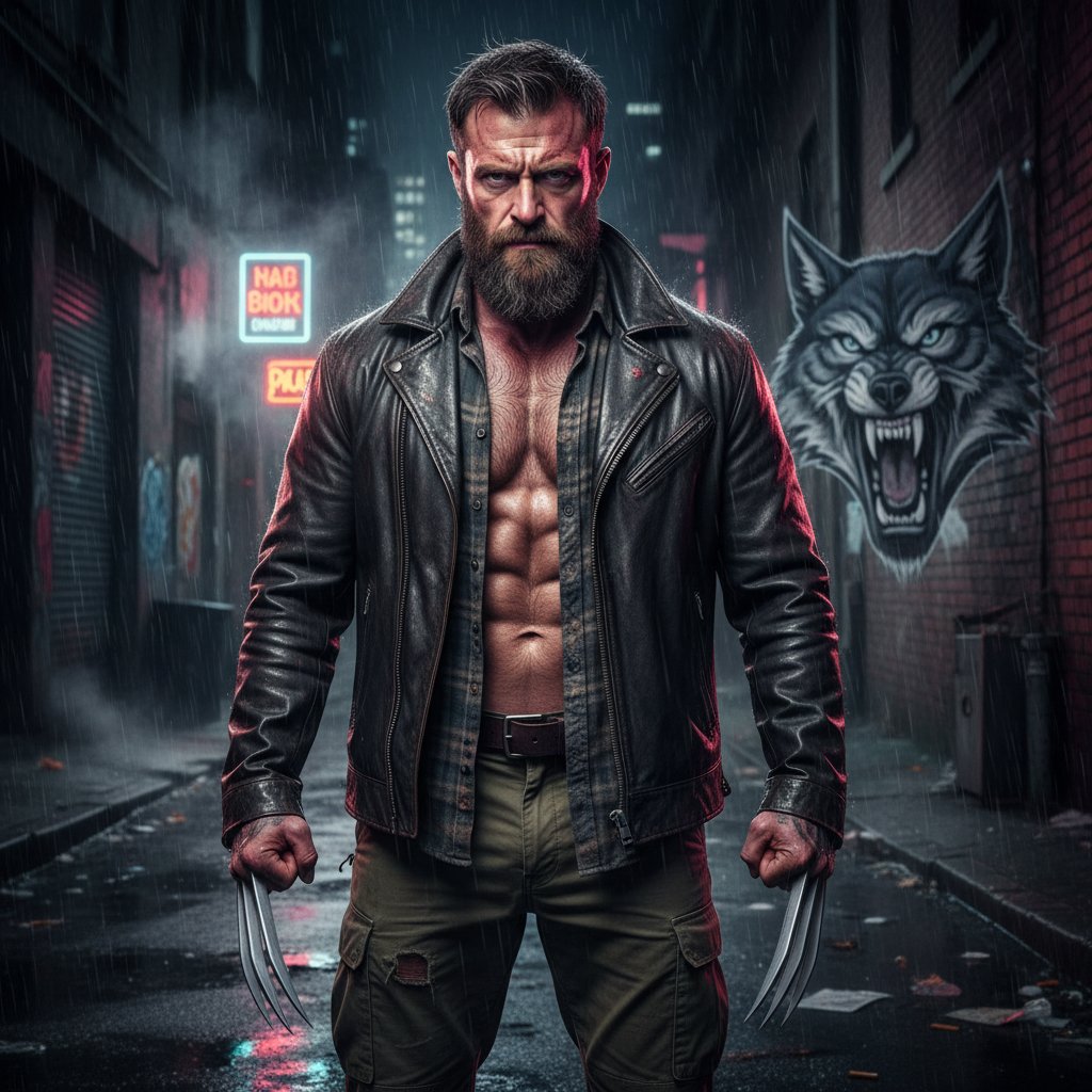 Wolverine representing modern masculinity and antihero archetype, film and pop culture collage