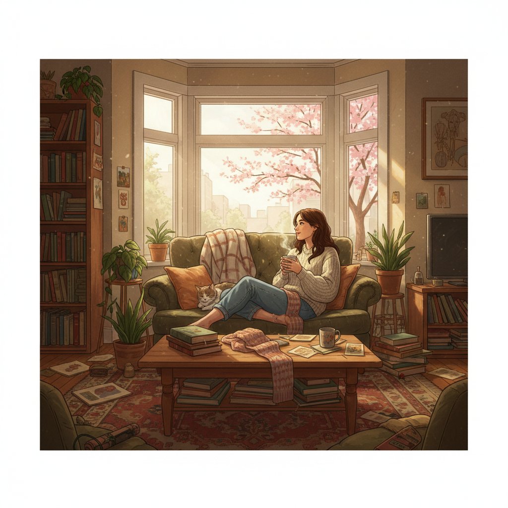 Kobieta w zatłoczonym pokoju, promień światła, nadzieja, motywacja powraca