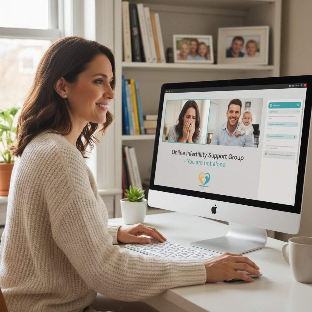 Kobieta przy komputerze szukająca wsparcia na forum leczenia niepłodności