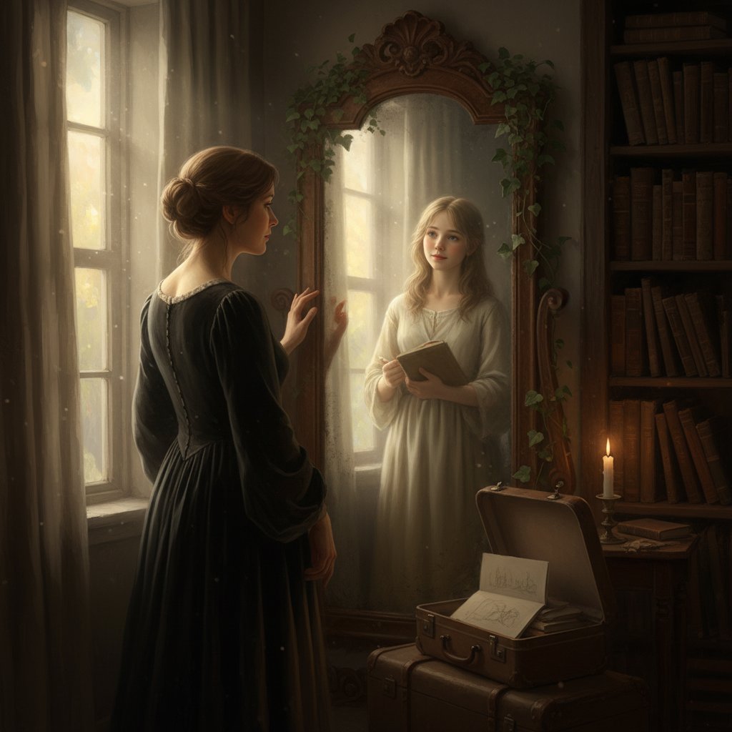 Kobieta patrząca w lustro, zastanawiająca się nad własnym samopoczuciem, obrazująca samotest pustki