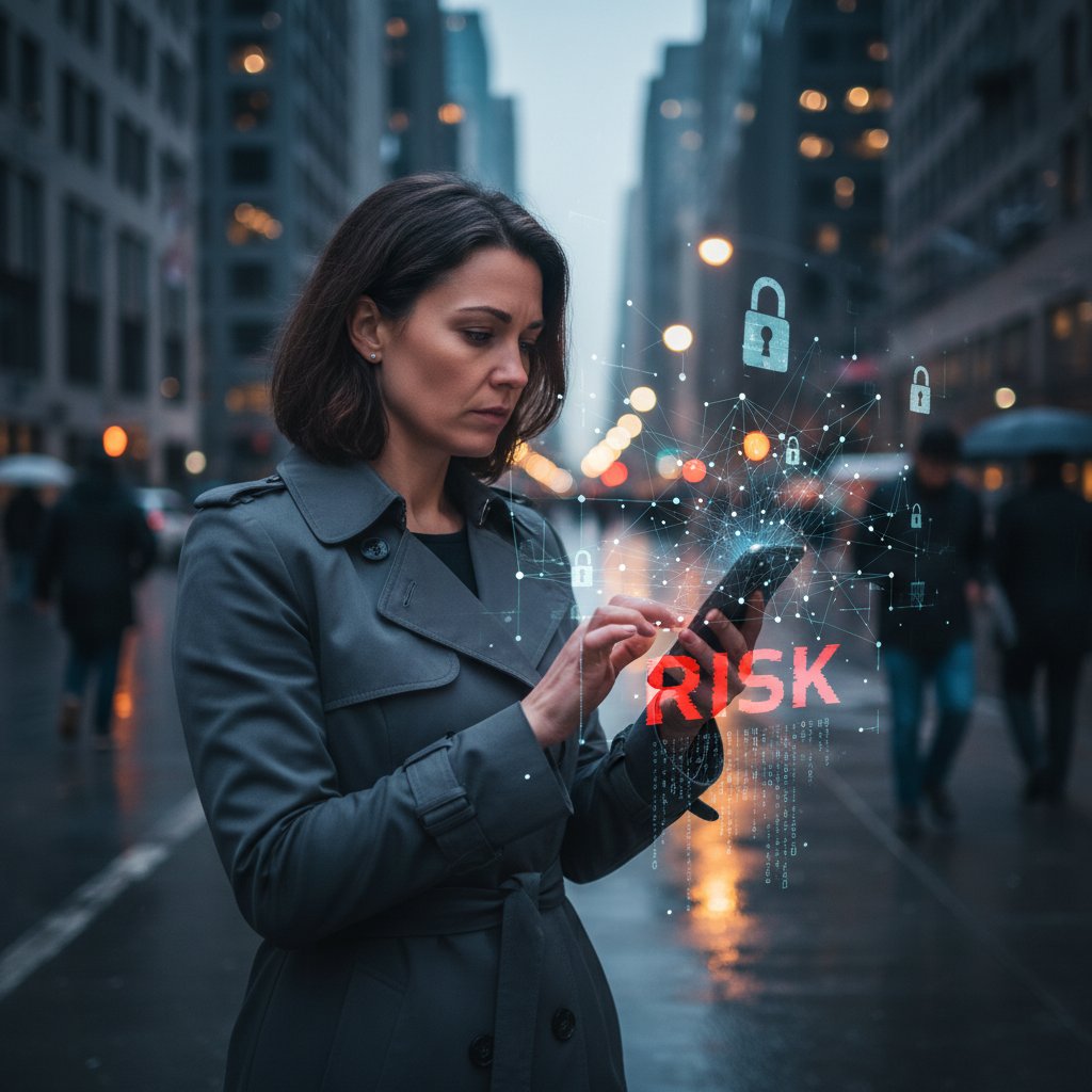 Symbolfoto: Frau mit Handy, nachdenklicher Blick, symbolisiert Unsicherheit und Risiko in digitalen Beziehungen