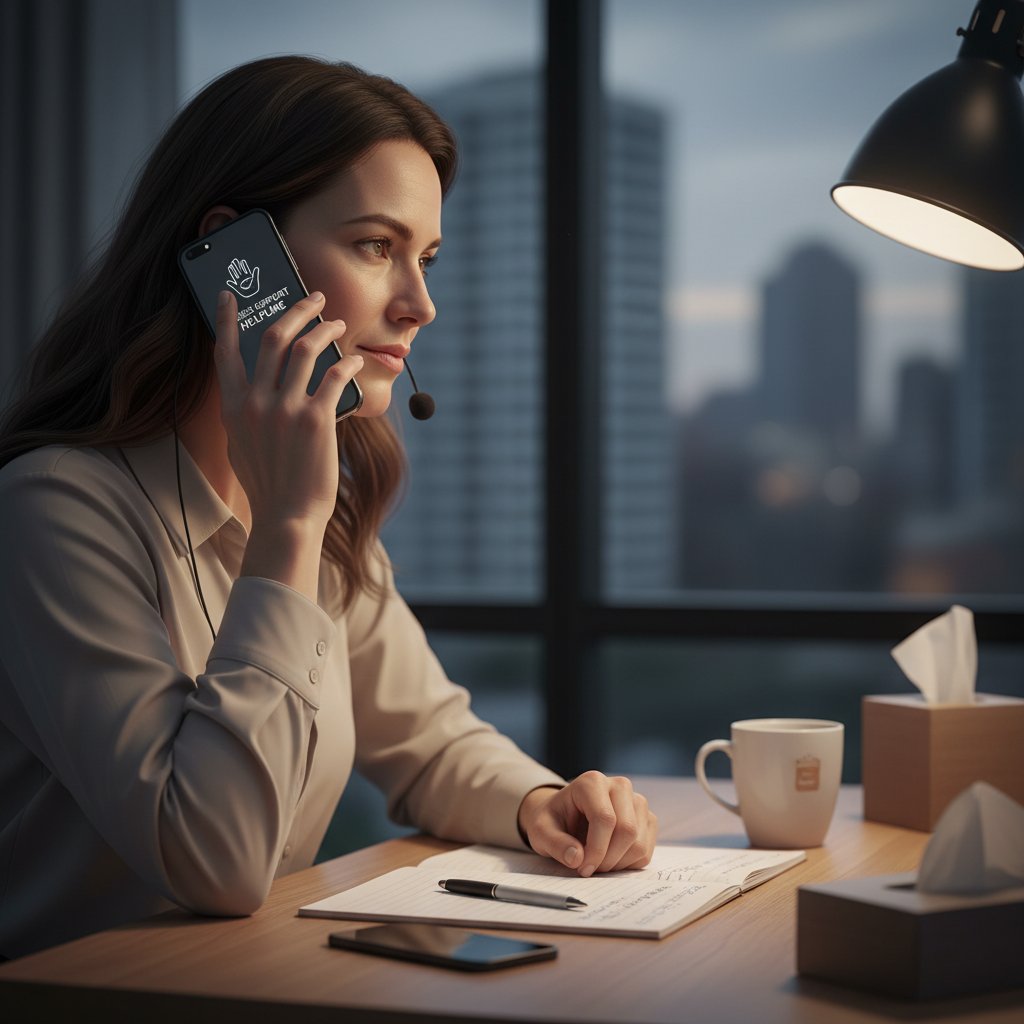 Zdjęcie przedstawiające kobietę rozmawiającą przez telefon, wsparcie kryzysowe, lęk przed porodem