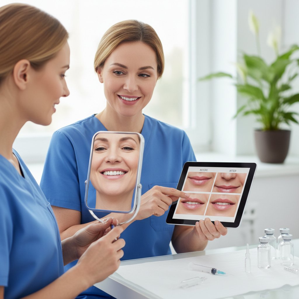 Kobieta analizująca efekty zabiegów na zmarszczki palacza