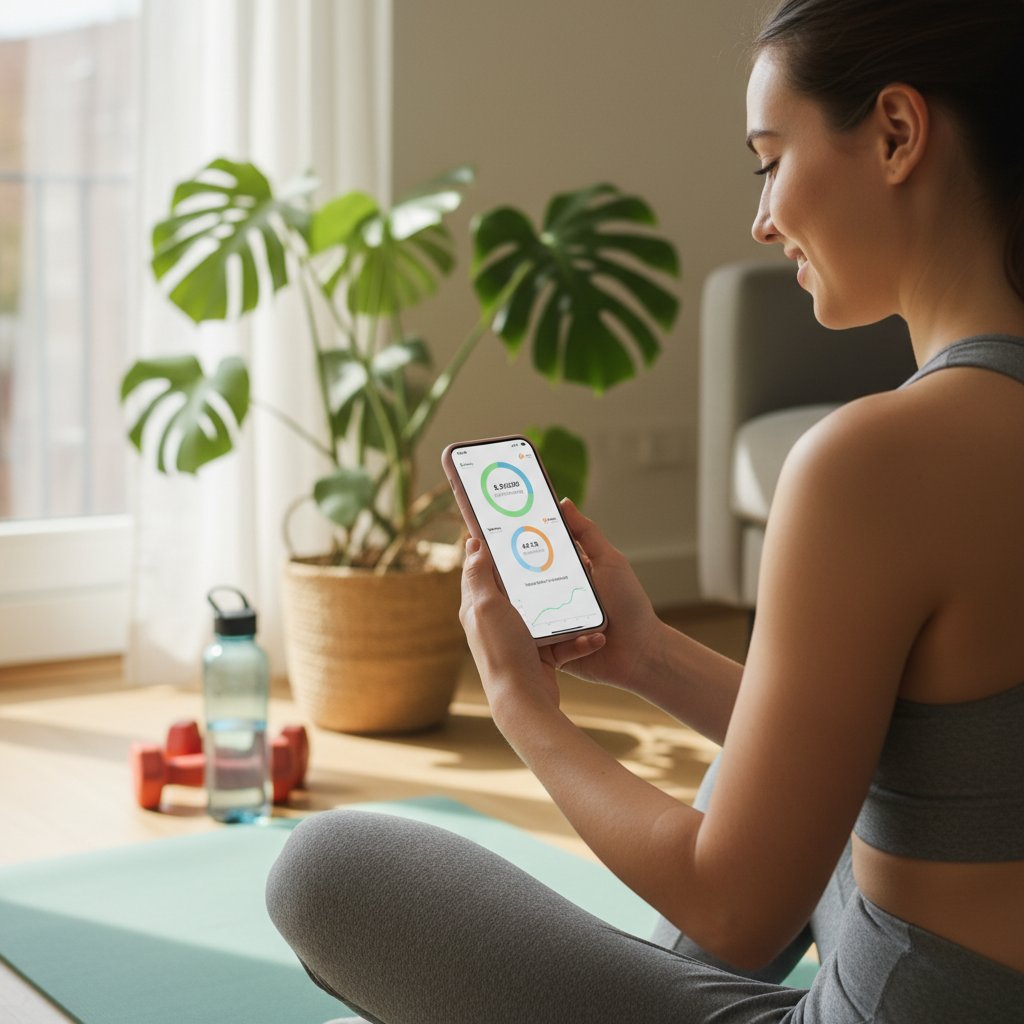 Kobieta trzymająca smartfon z aplikacją zdrowotną, symbol nowoczesnej diagnostyki i wsparcia