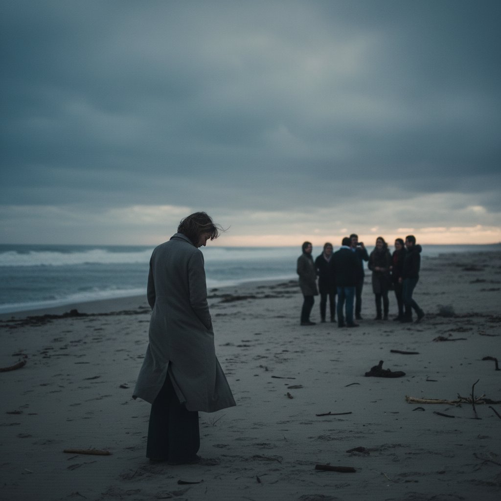 Kobieta odwracająca się plecami do grupy ludzi, samotność, izolacja