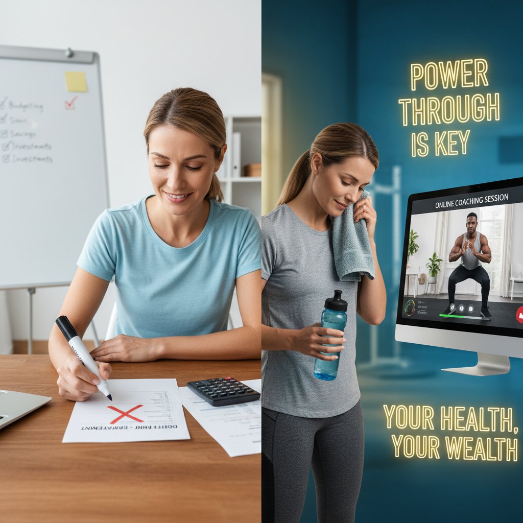 Kobieta skreślająca kwoty na rachunku za treningi personalne online, motywacja i cena