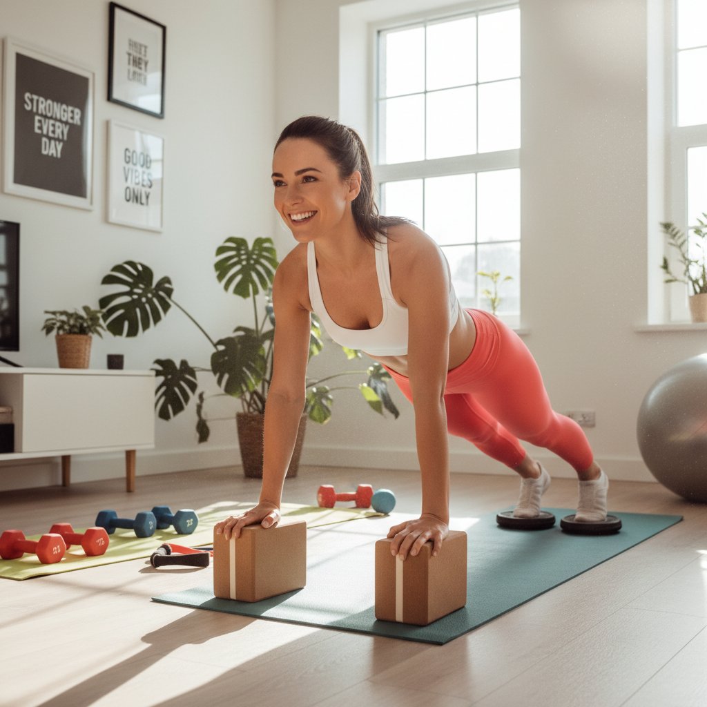 Kasia podczas treningu na brzuch w domu – uśmiech, pozytywna energia, autentyczność