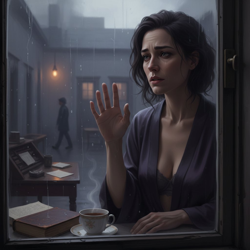 Symboliczne zdjęcie kobiety patrzącej przez okno, zamyślonej, temat tabu i wstyd