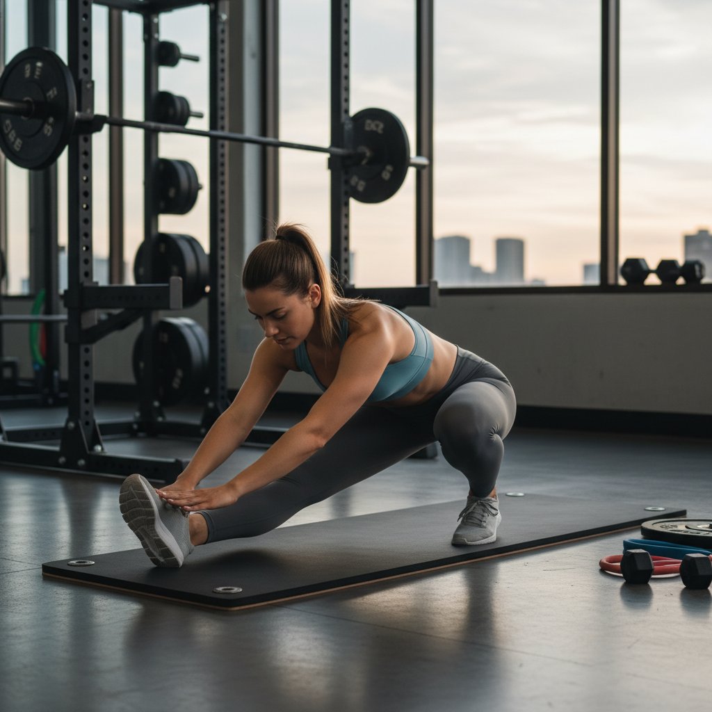 Wpływ ćwiczeń pośladków na zdrowie i postawę ciała, kobieta rozciąga się po treningu pośladków