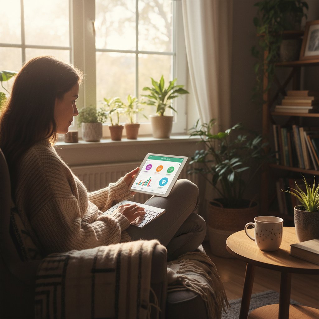 Kobieta monitorująca objawy endometriozy na smartfonie