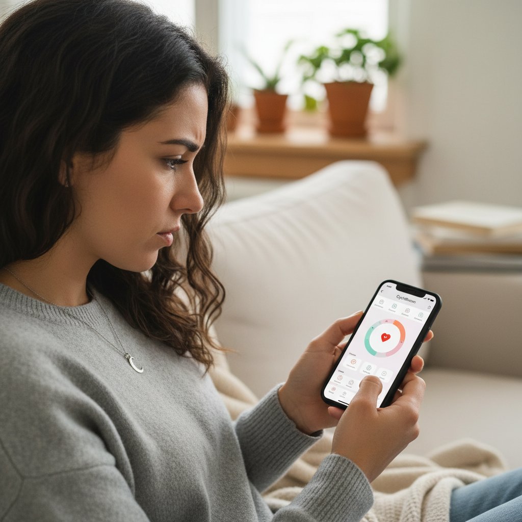 Kobieta korzystająca z aplikacji na smartfonie do monitorowania cyklu menstruacyjnego