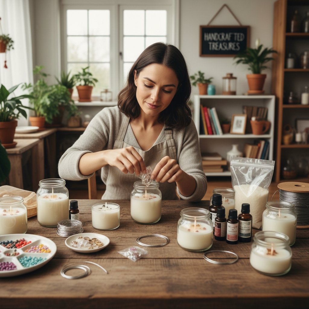 Warsztaty DIY, przyjaciółki tworzące własne prezenty, biżuteria i świece