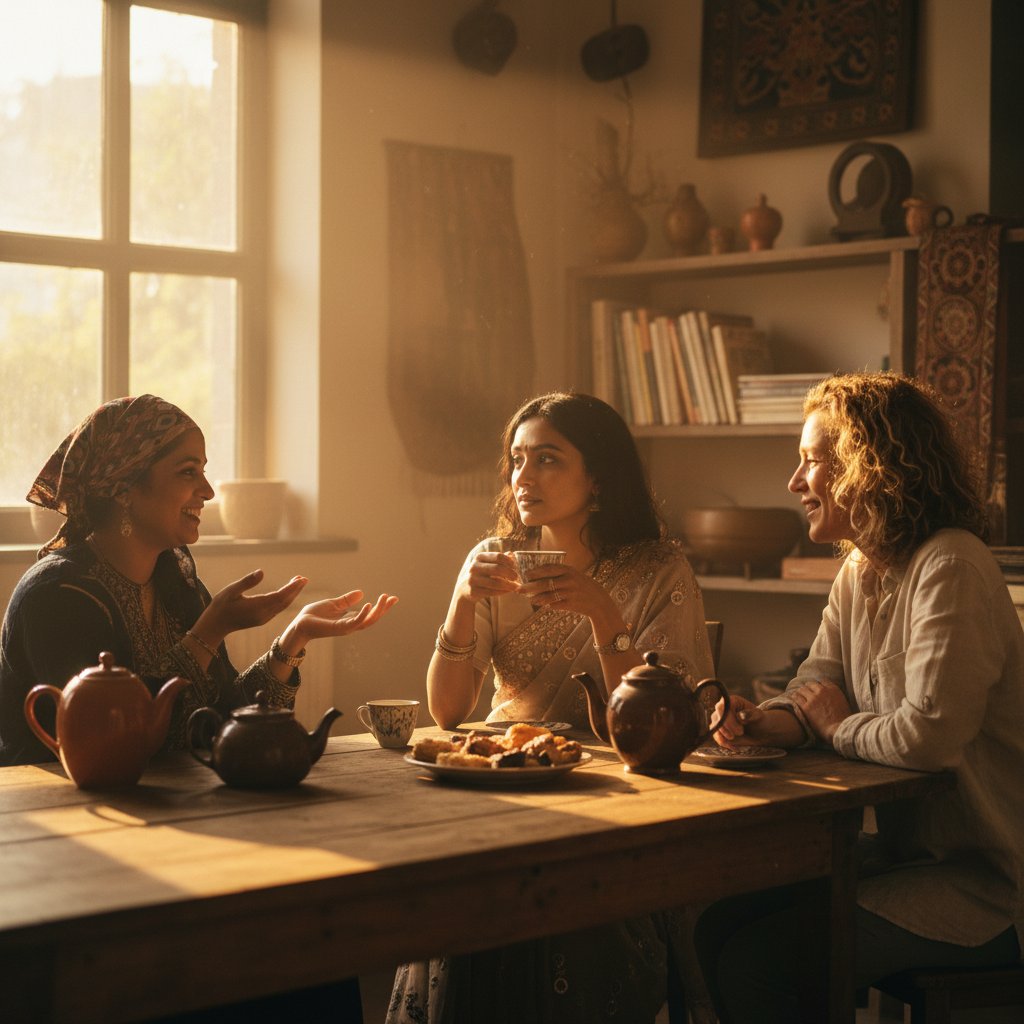 Kobiety z różnych kultur rozmawiające o miesiączce