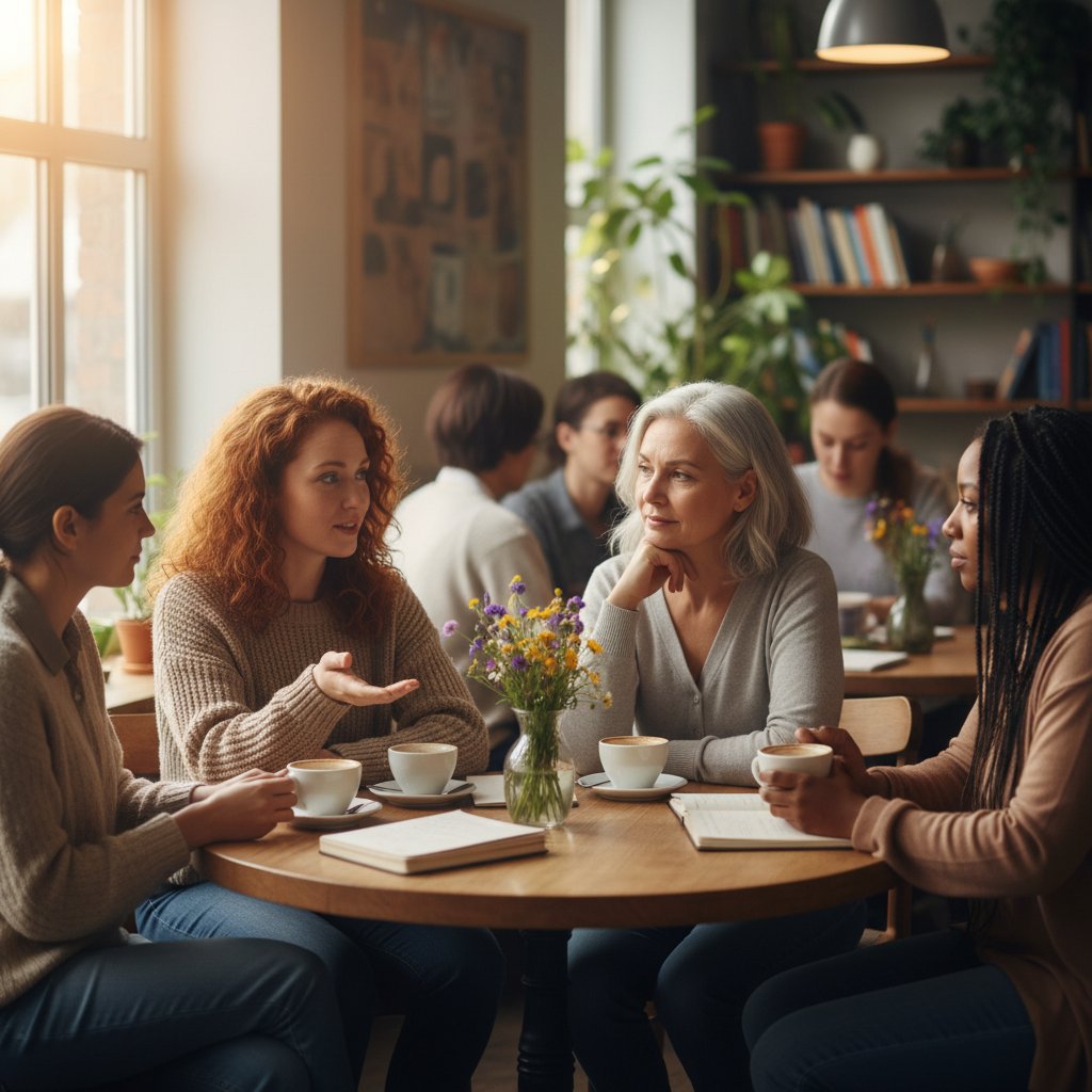 Grupa kobiet rozmawia otwarcie o doświadczeniach z nieregularnymi miesiączkami