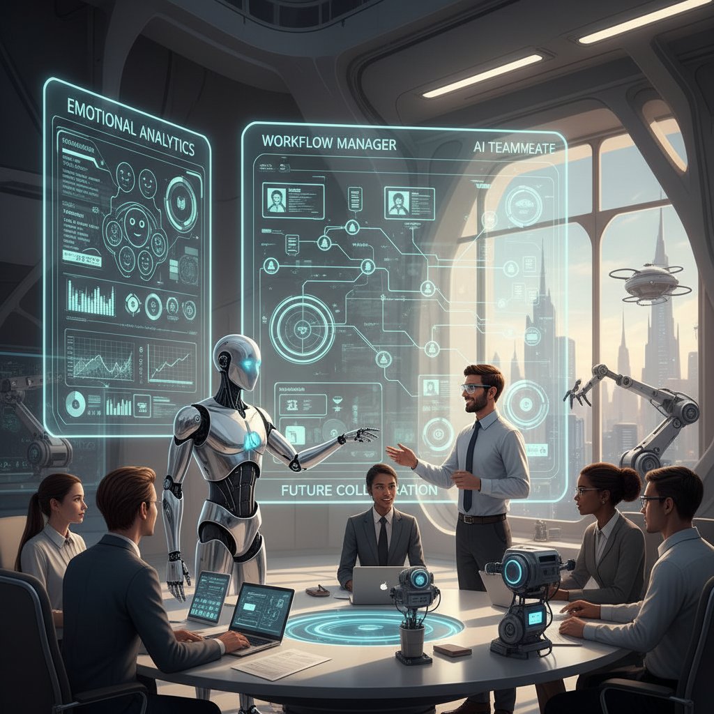 Workflow manager with emotional analytics overlay, AI teammate, future of collaboration