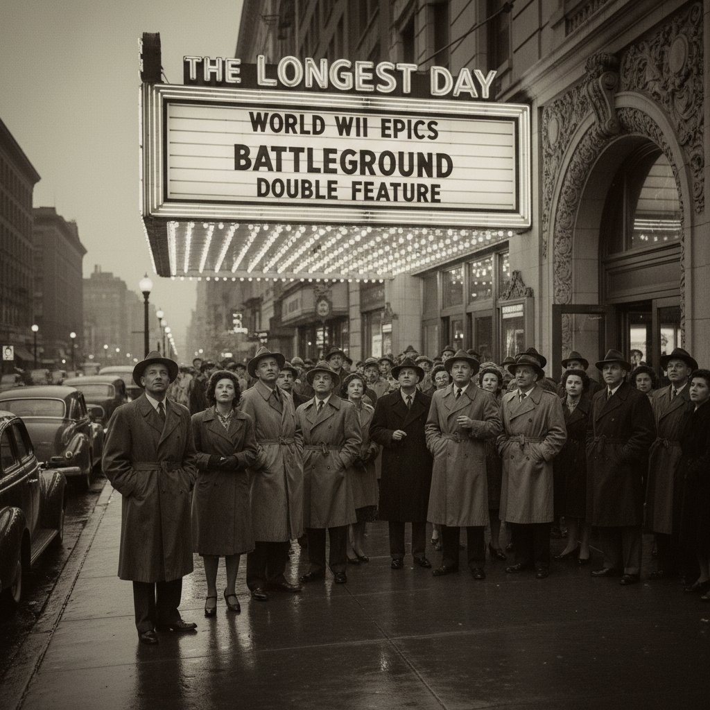 Crowd mesmerized by WWII movie screening.