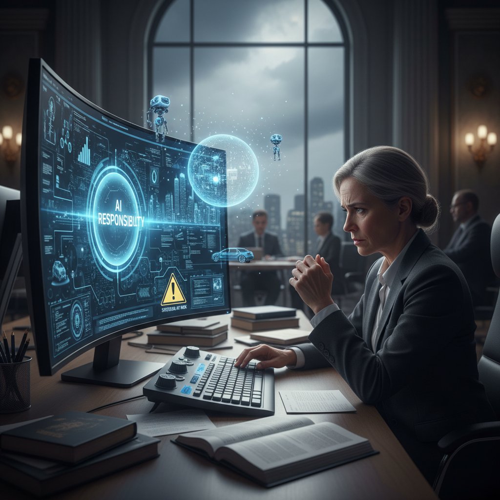 Zdjęcie przedstawiające zaniepokojonego człowieka rozmawiającego z urzędnikiem przy komputerze – odpowiedzialność za decyzje AI