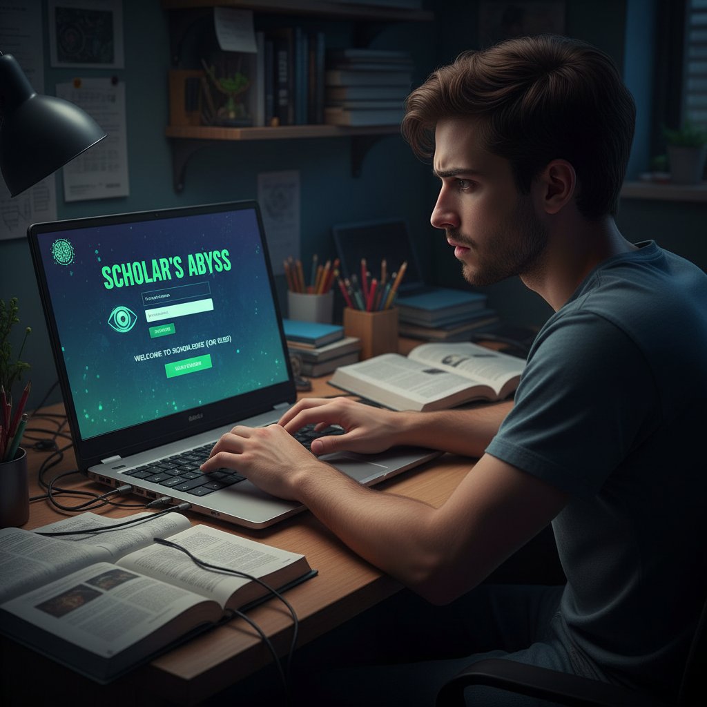 Młody uczeń zaniepokojony podczas logowania się na podejrzaną platformę edukacyjną