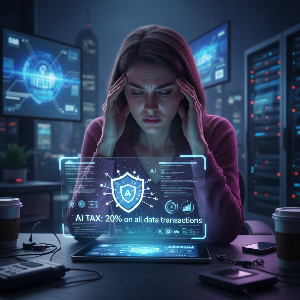 Kobieta zaniepokojona ochroną danych podczas korzystania z AI w rozliczeniach podatkowych