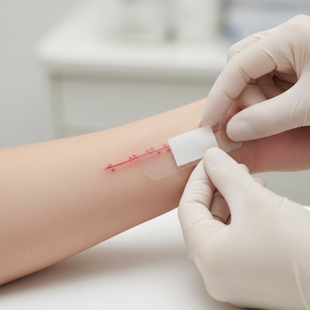 Delikatna pielęgnacja blizny po usunięciu szwów przy pomocy jałowego gazika