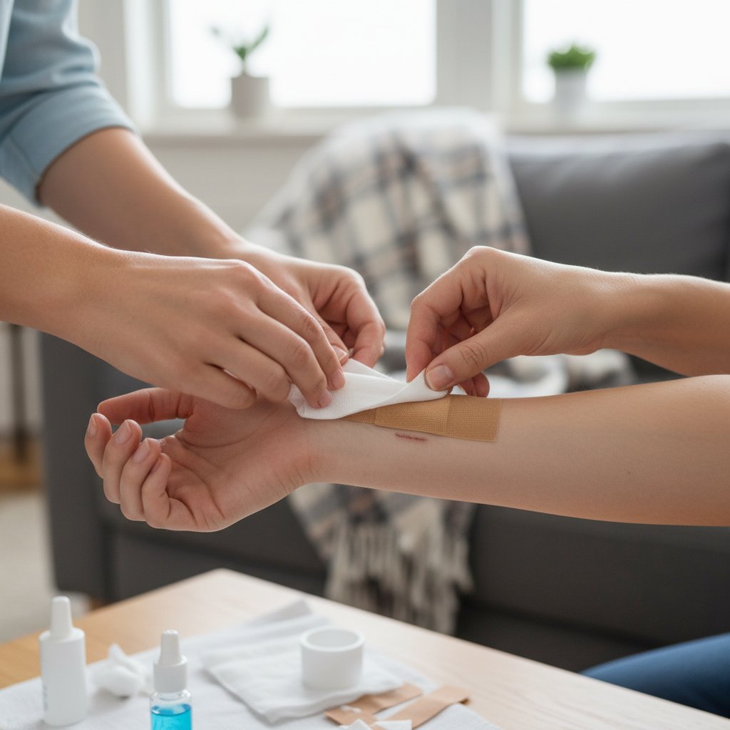 Zmiana opatrunku w domu – niepewne dłonie nad raną pooperacyjną