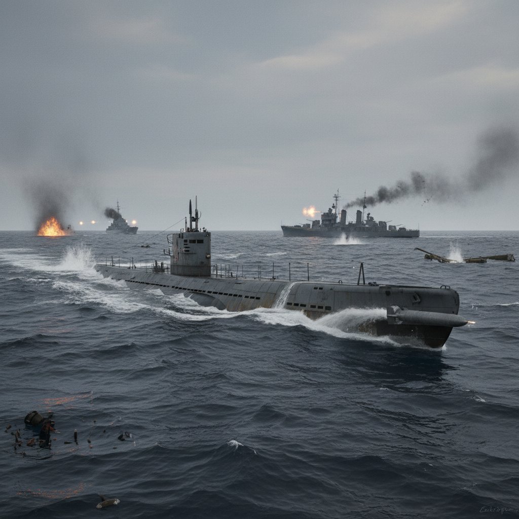WWII submarine battle, torpedo launch, naval conflict, best submarine movies