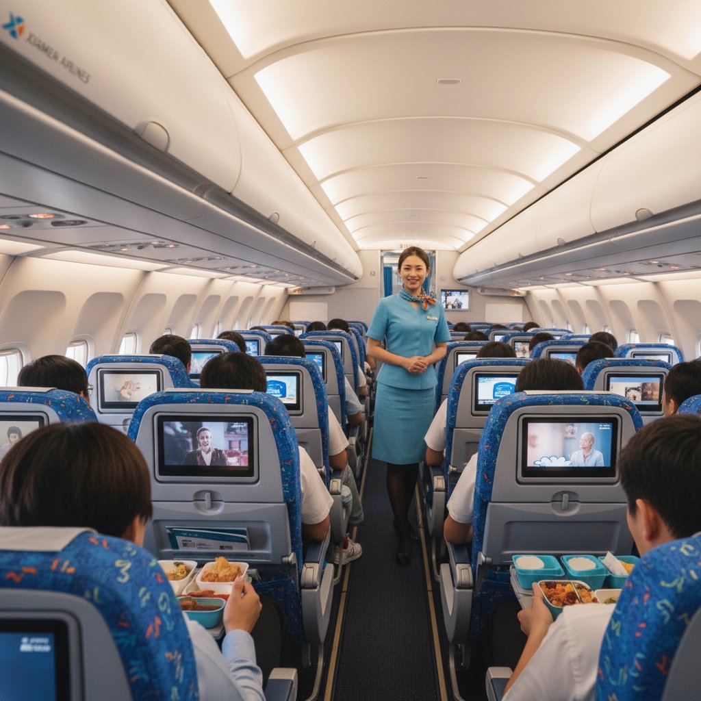 Passengers experiencing Xiamen Airlines economy class, vibrant and candid real-life scene