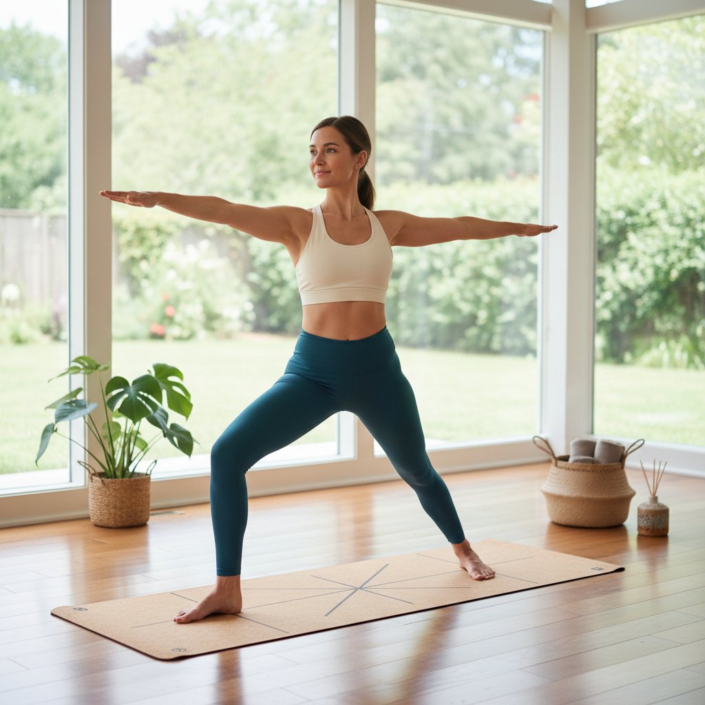 Zrelaksowana kobieta podczas ćwiczeń na macie do jogi, światło dzienne