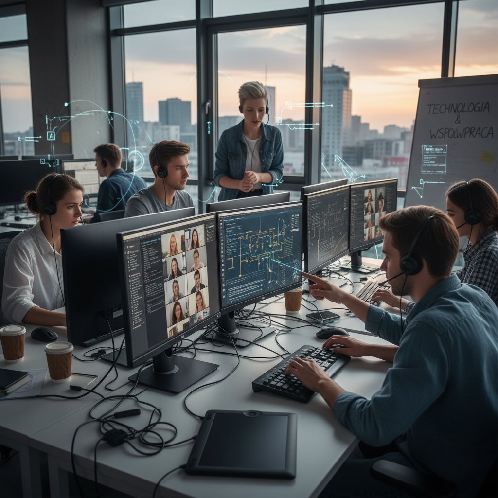 Młodzi Polacy podczas warsztatów online, radość, współpraca, nowe technologie