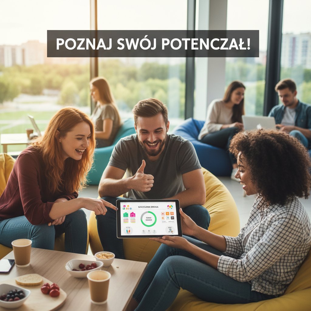 Młodzi Polacy korzystający z aplikacji samopomocy, grupa zadowolonych osób