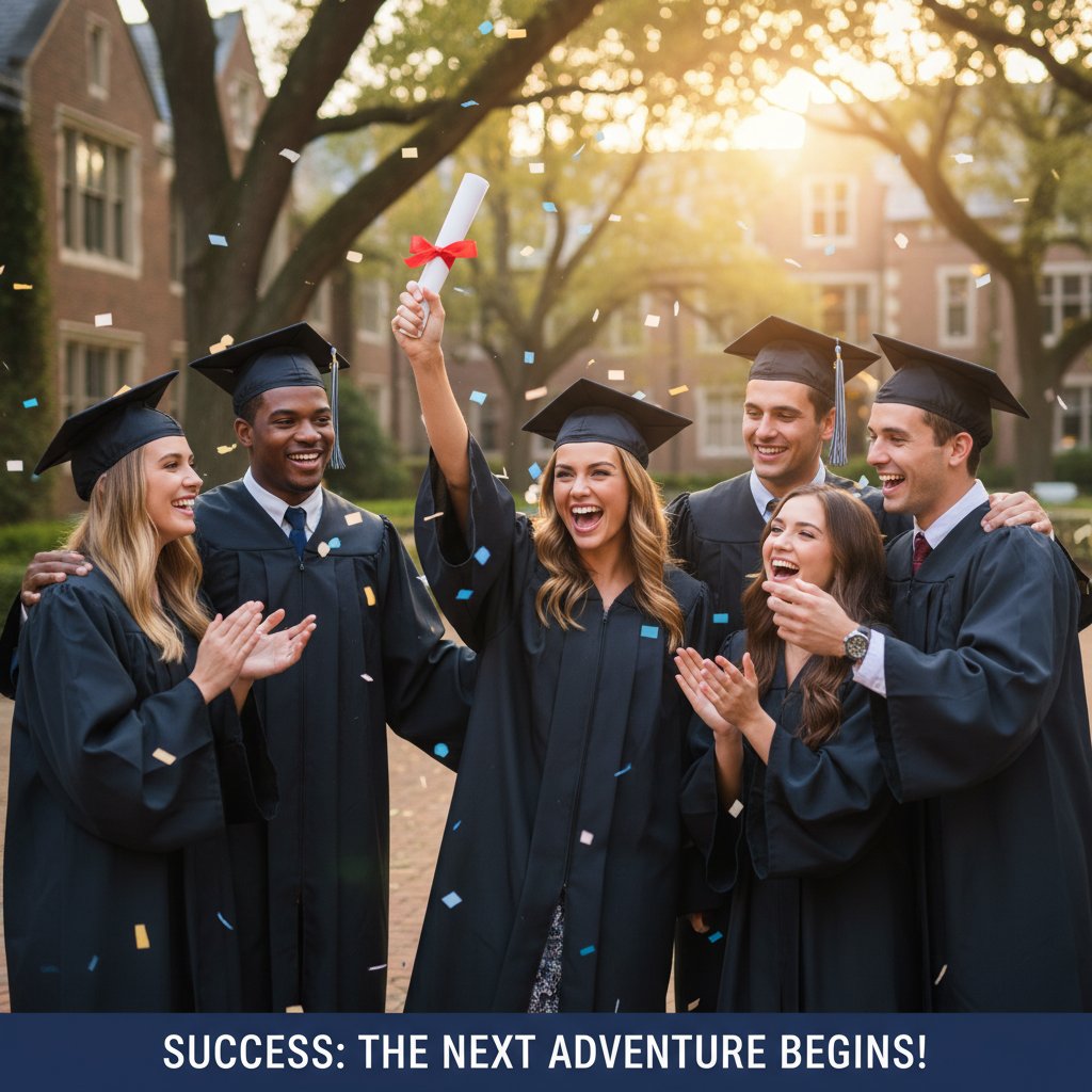 Młoda osoba z dyplomem, uśmiechnięta wśród przyjaciół, symbolizująca sukces społeczny, nie tylko szkolny