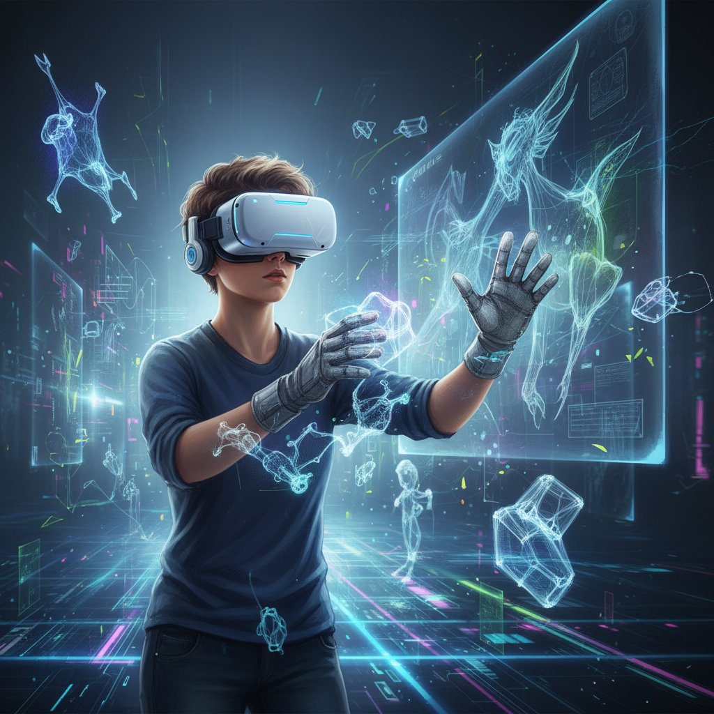 Młody dorosły rysujący w wirtualnej rzeczywistości, techniki rysunkowe online, VR drawing, digital art Poland