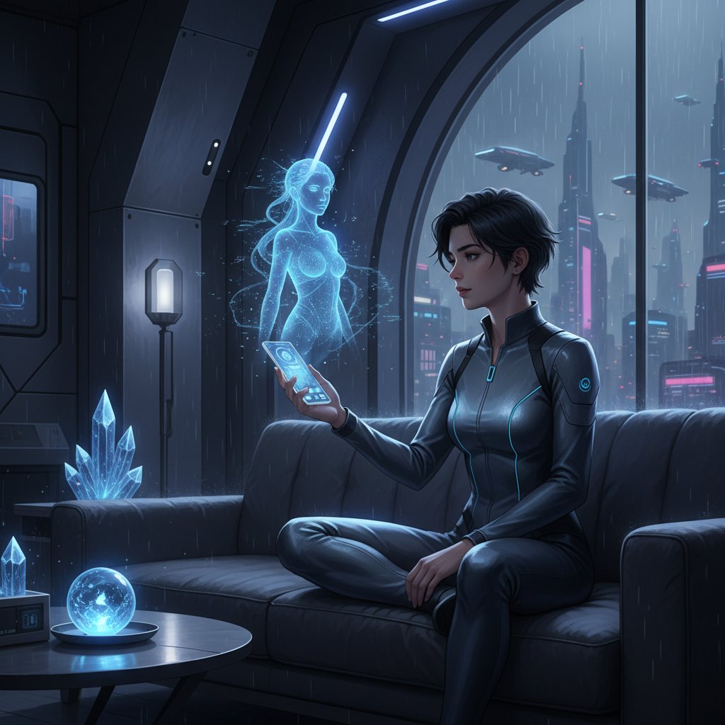 Junger Erwachsener mit Smartphone, KI-Avatar auf Bildschirm, symbolisiert digitale emotionale Bindung