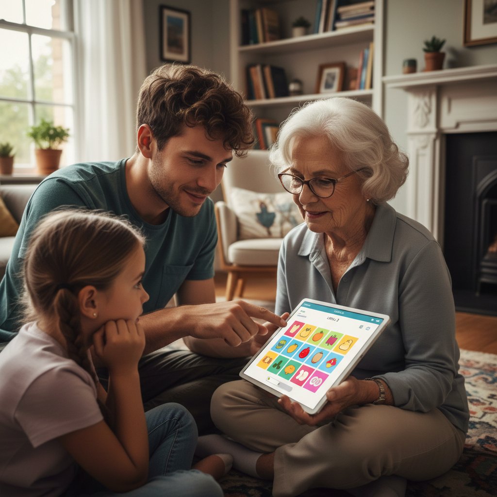 Różne grupy wiekowe podczas cyfrowego treningu pamięci – zdjęcie trzech osób w różnym wieku przy tabletach
