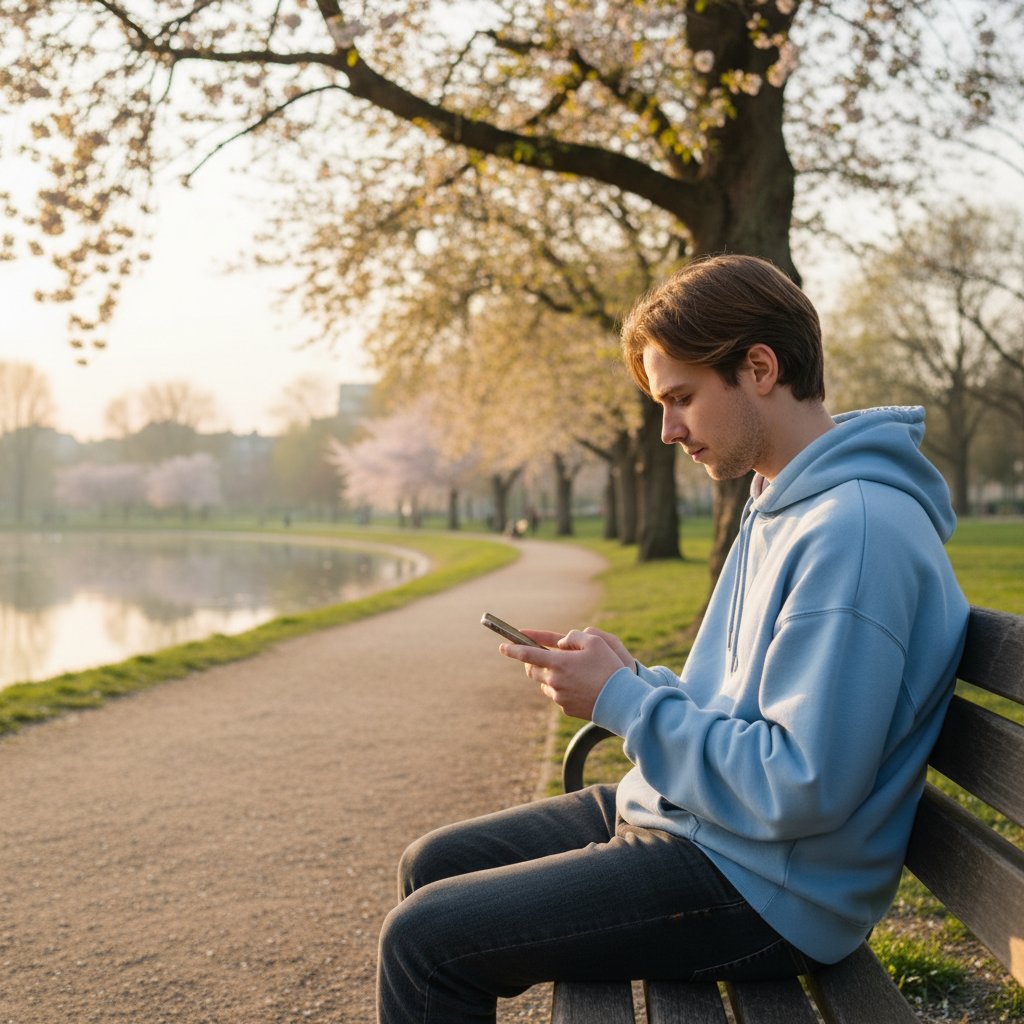 Młoda osoba z telefonem podczas ćwiczeń mindfulness